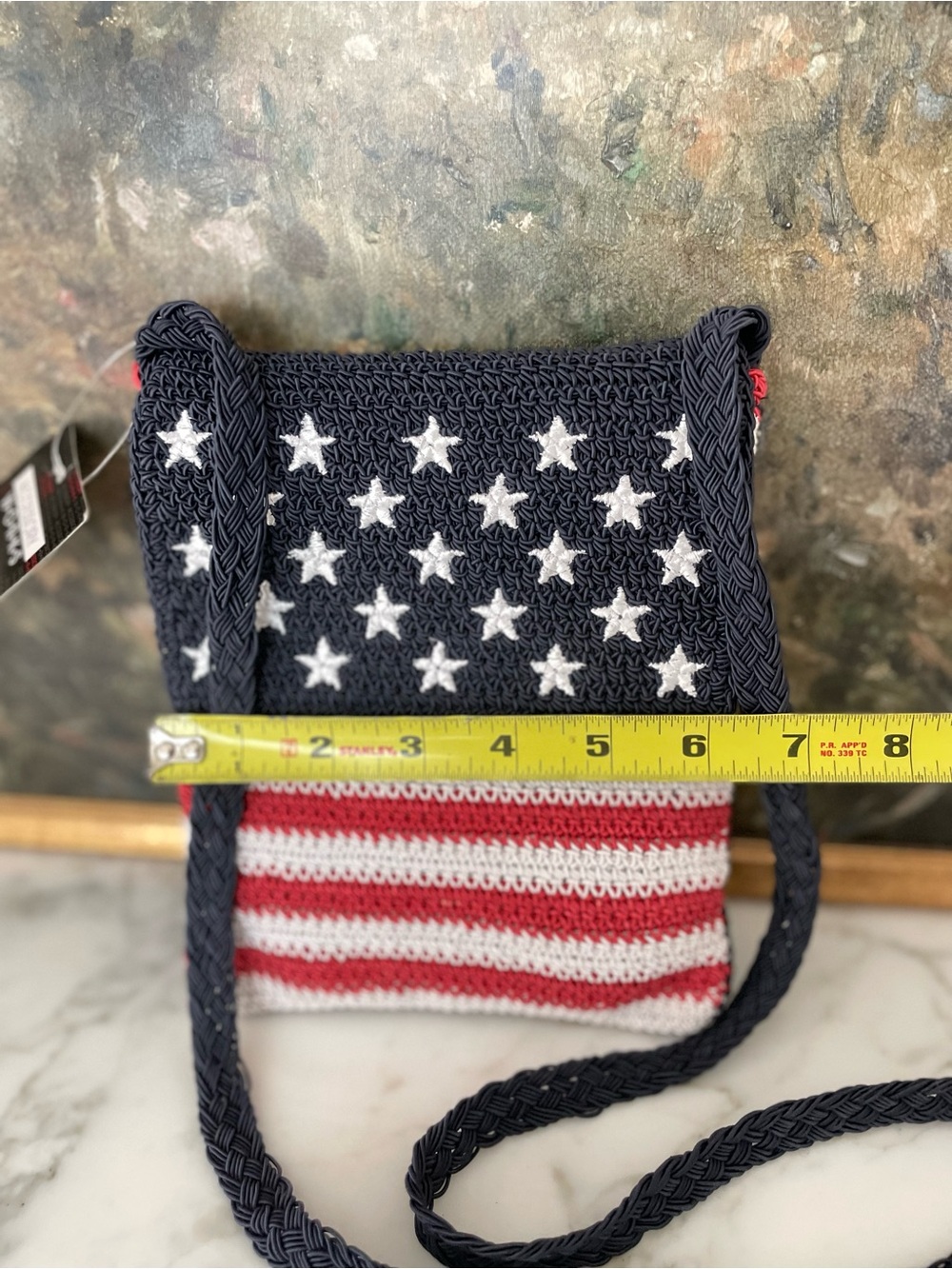 Crochet American Flag Flap Purse Bag Crossbody USA Patriotic 4th of July MAGA - Picture 7 of 8